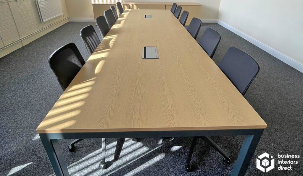 Boardroom Table with Integrated Power and Mesh Back chairs