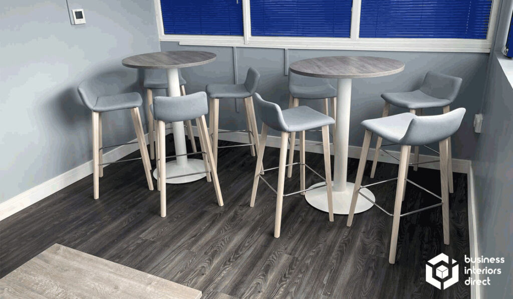 Poseur Tables and upholstered High Stools