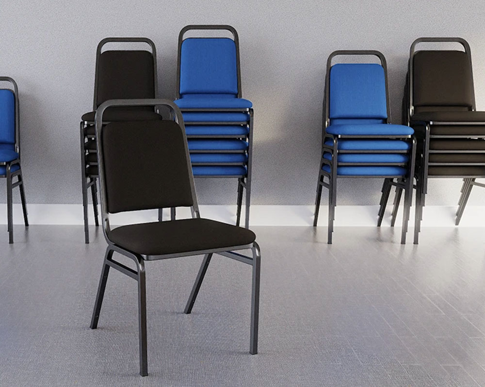 Stacking Banqueting Chairs in blue and black fabric