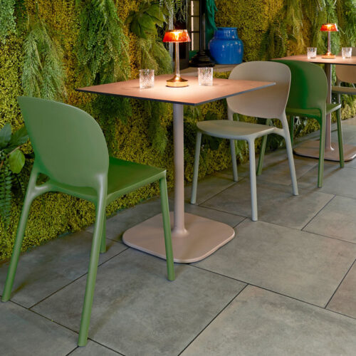 Plastic breakout chairs and square dining table