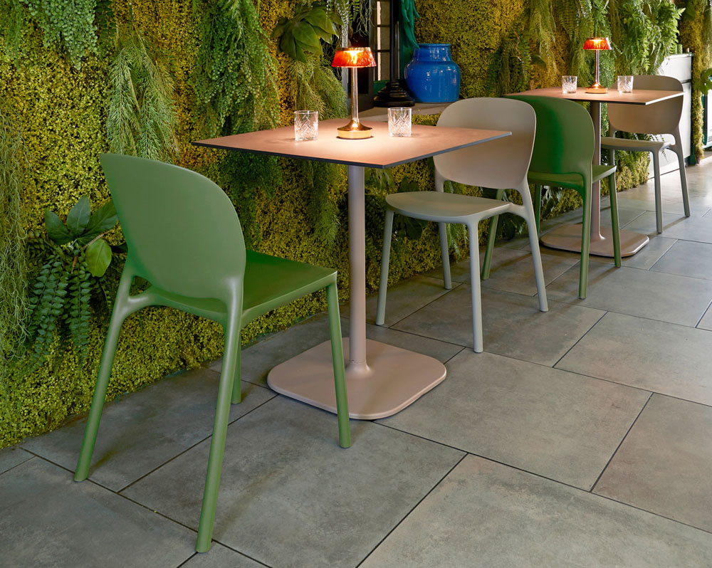 Plastic breakout chairs and square dining table