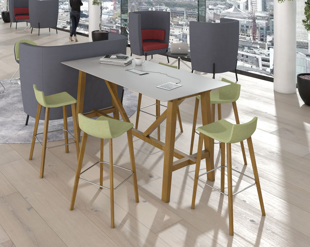 5 poseur stools around a rectangular poseur meeting table