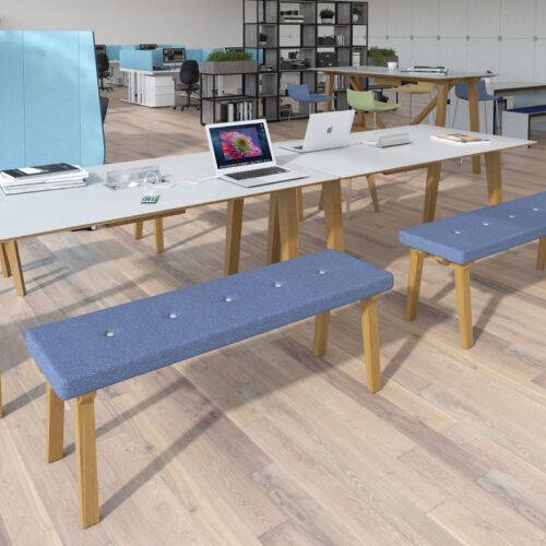 2 Breakout seating benches and 2 meeting tables