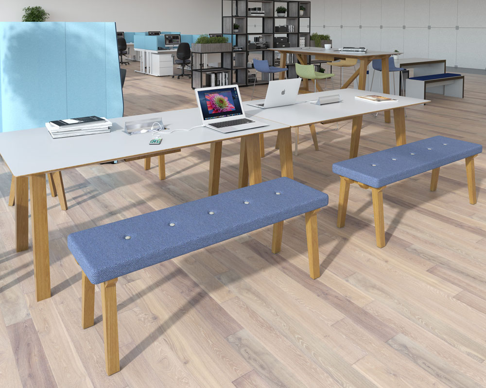 2 Breakout seating benches and 2 meeting tables