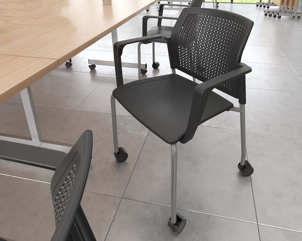 Café and bistro chairs in black with castors
