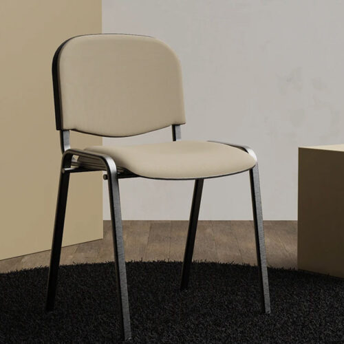 Café and bistro chairs with a chrome frame and cream fabric seat and back