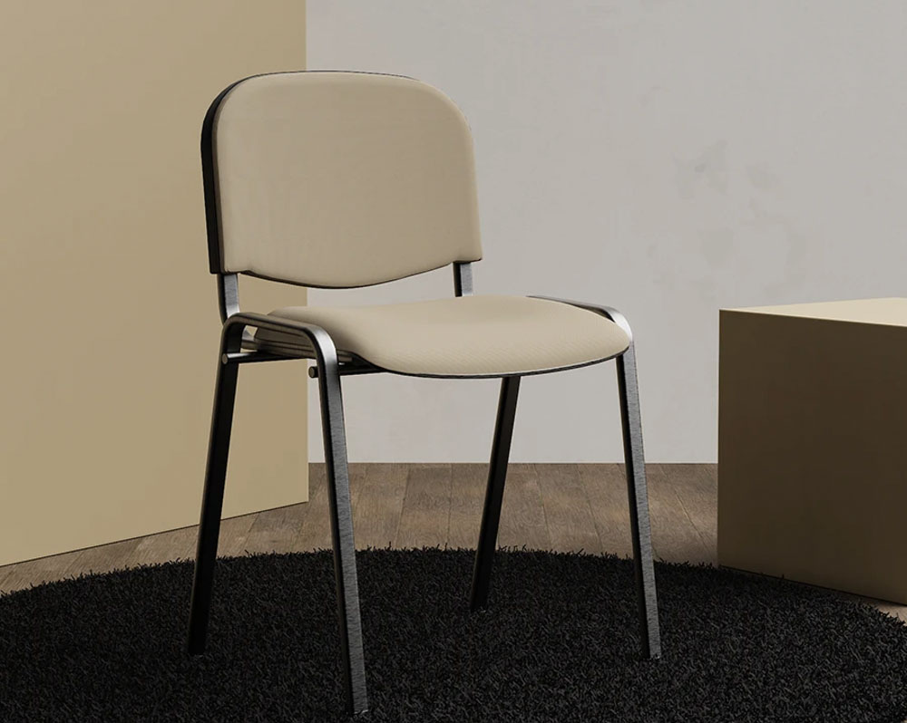 Café and bistro chairs with a chrome frame and cream fabric seat and back