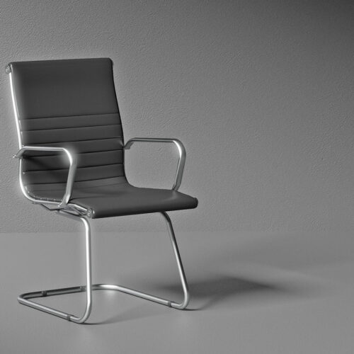 Meeting chair in black leather with chrome cantilever frame