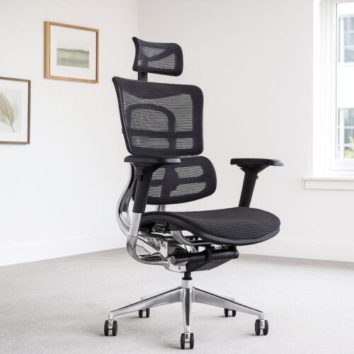 Chiro approved home office chair in black mesh and chrome base