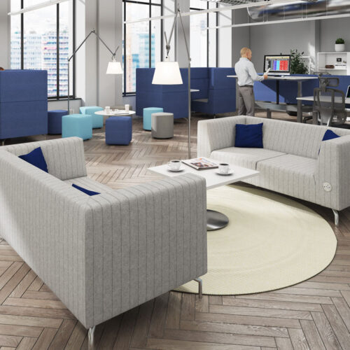 Commercial sofas in grey fabric and metal feet
