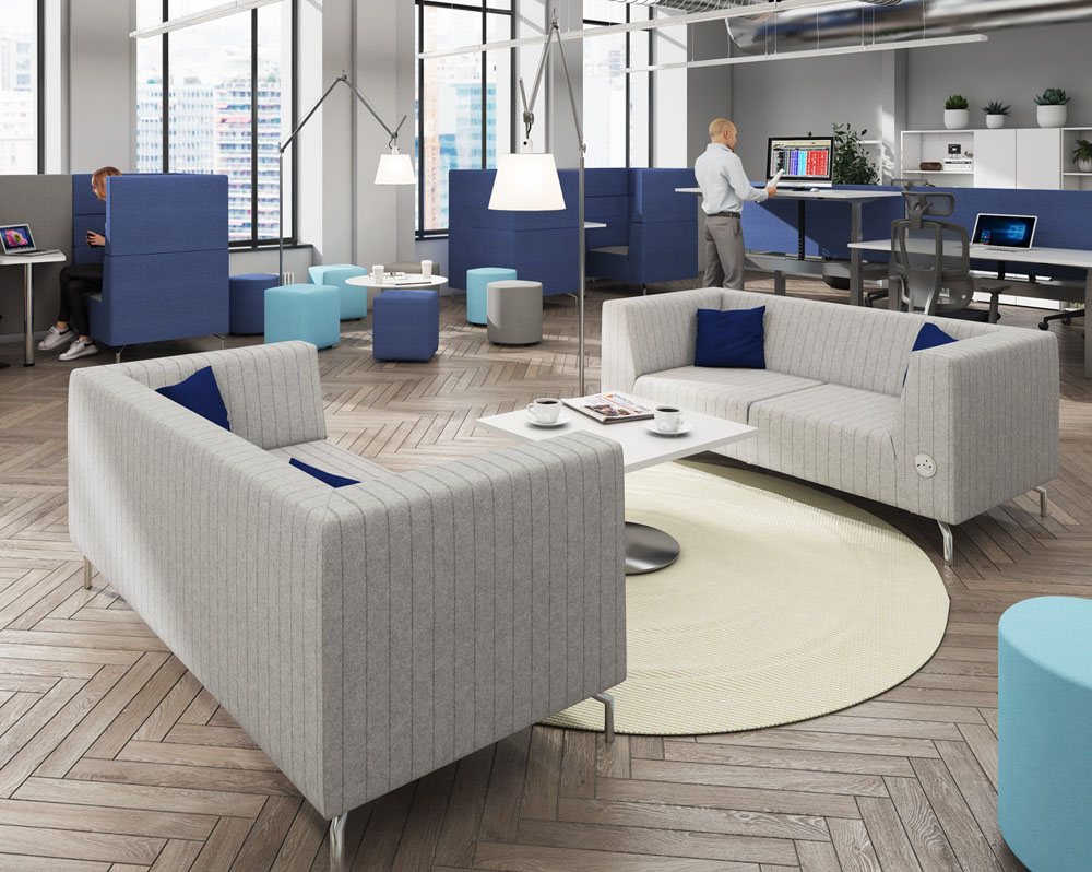 Commercial sofas in grey fabric and metal feet