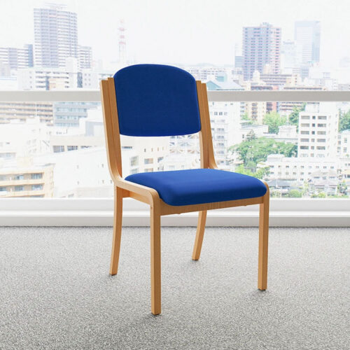 Wooden Frame Conference Chair in blue fabric
