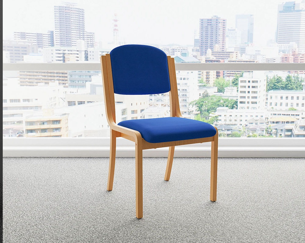 Wooden Frame Conference Chair in blue fabric