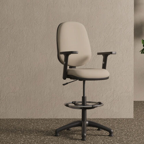 Draughtsman chair in cream fabric and with height adjustable arms