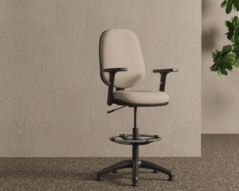 Draughtsman chair in cream fabric and with height adjustable arms
