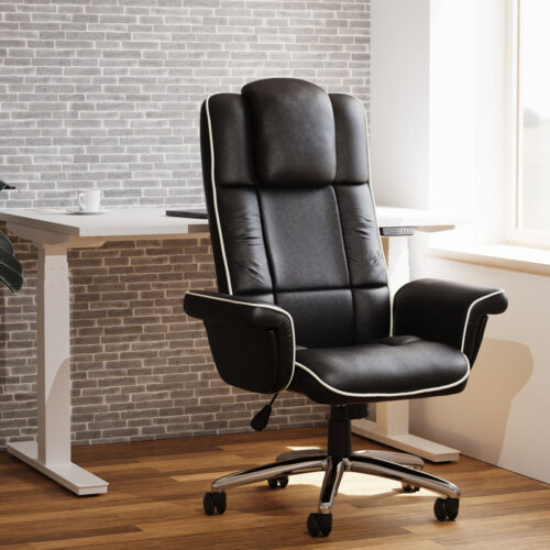 Executive home office chair in black leather and home office desk