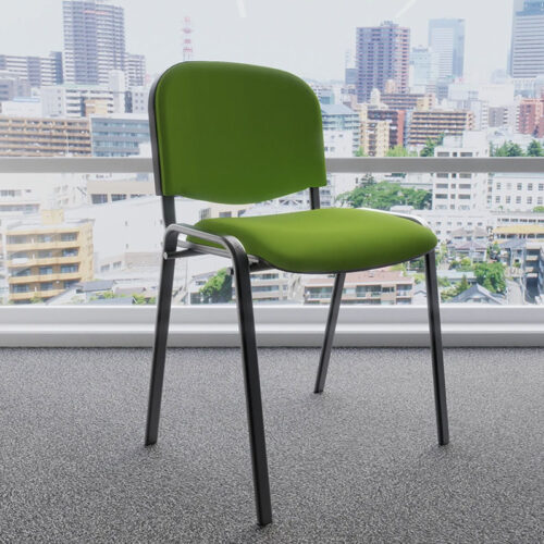 Fabric stacking chair in green fabric and black frame