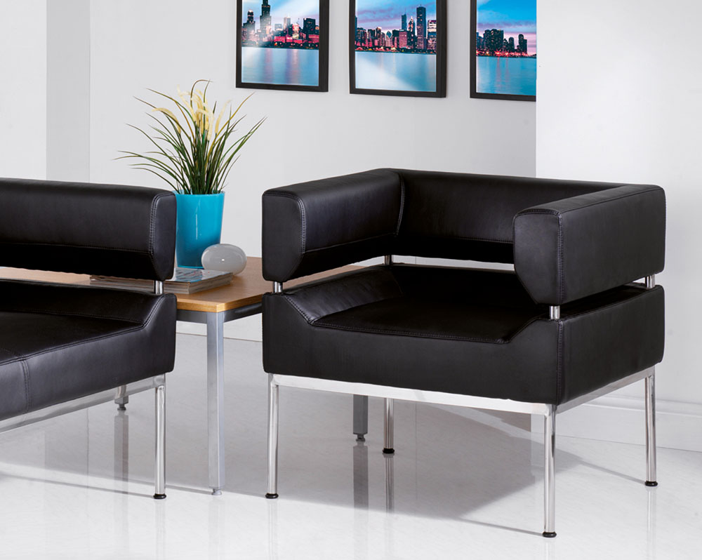 Faux leather reception chairs in a reception area