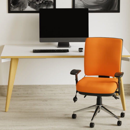 Home office medium back chair in orange fabric and home office desk