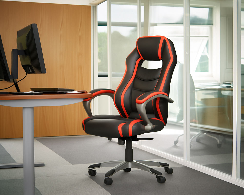 Home office gaming chair in black and red