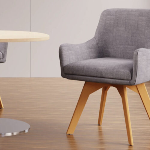 Home office breakout chair in grey fabric and wooden legs