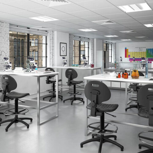 Laboratory draughtsman chairs, in a school laboratory