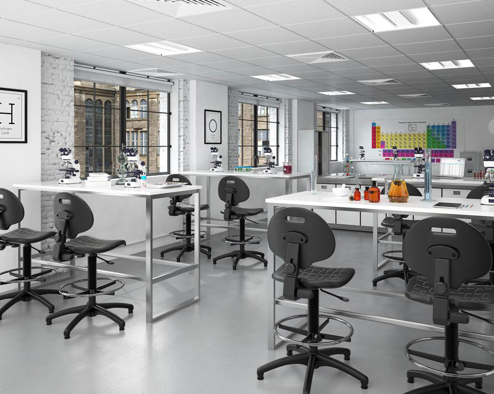 Laboratory draughtsman chairs, in a school laboratory