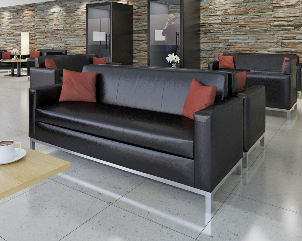 Black leather reception chairs in a reception