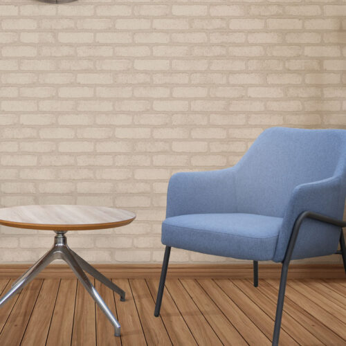 Steel frame lounge chair with black steel frame and small circular coffee table