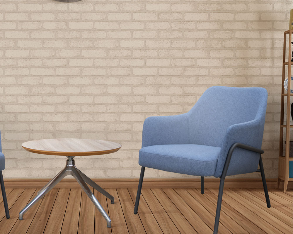 Steel frame lounge chair with black steel frame and small circular coffee table
