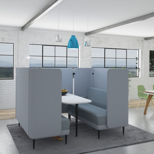 Meeting booth in grey fabric with metal feet