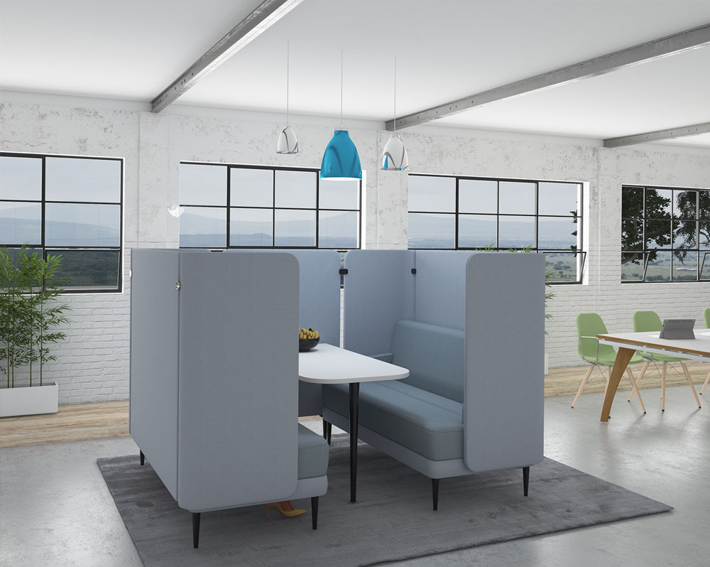 Meeting booth in grey fabric with metal feet