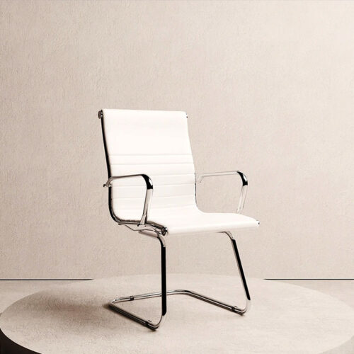 Faux leather meeting Chair in white with silver cantilever frame
