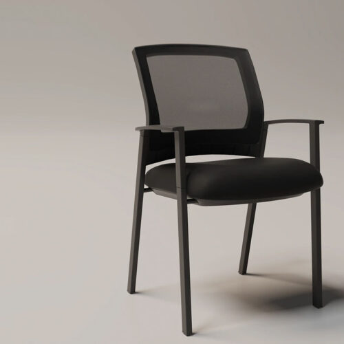 Mesh back stacking chair in black, with arms