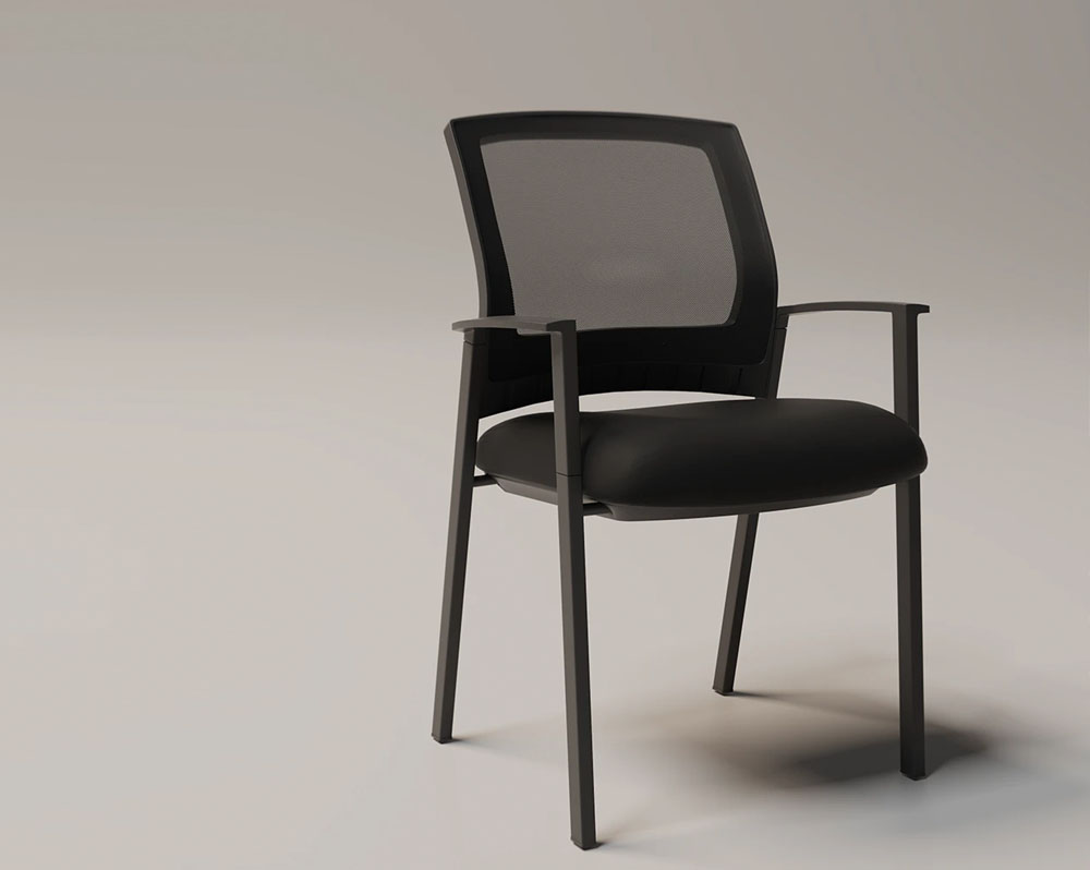 Mesh back stacking chair in black, with arms