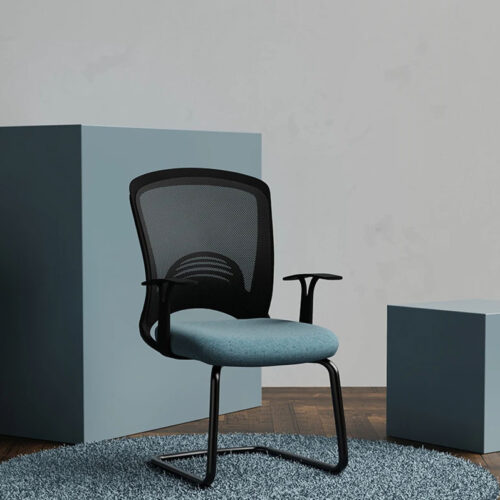 Mesh back meeting chair with black frame and green seat