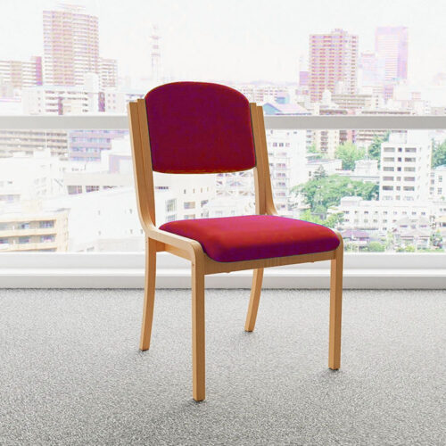 Meeting chair with wooden frame and red fabric