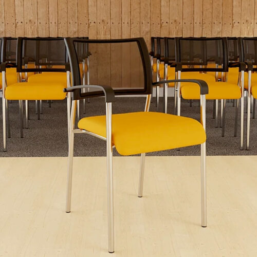 Mesh back conference chairs in yellow fabric