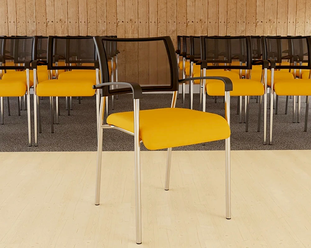 Mesh back conference chairs in yellow fabric
