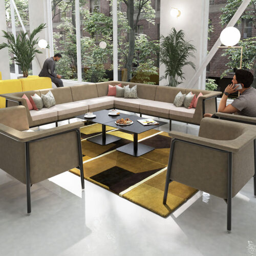 Commercial sofas in beige with black metal frame