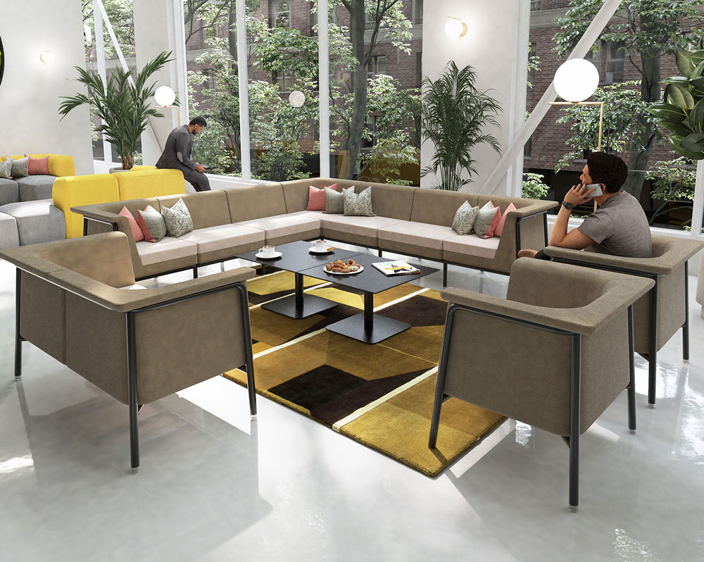 Commercial sofas in beige with black metal frame