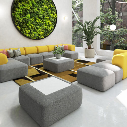 Modular breakout chairs in grey and yellow
