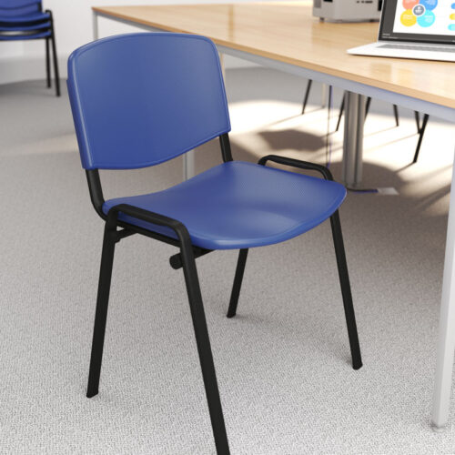 Plastic meeting chair in blue with black frame