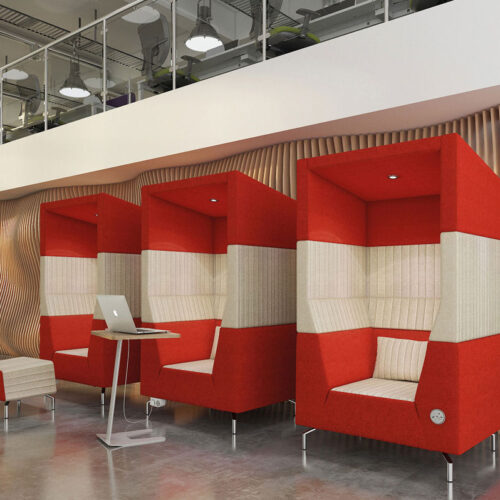 3 Single seater meeting booths in and and white fabric