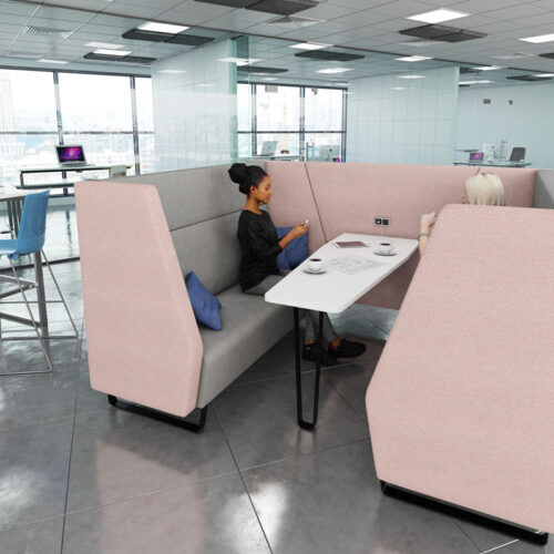 High back meeting booths in a modern workspace area