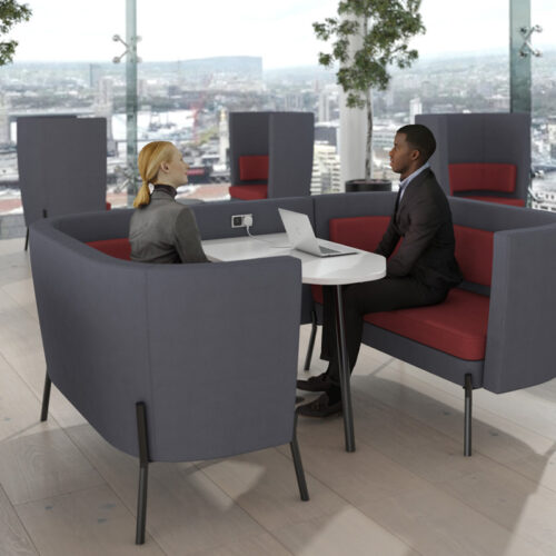 Low back meeting booths, with integrated table