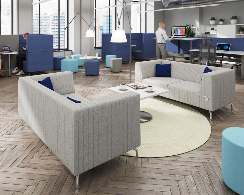 Soft seating low back sofas in a breakout room