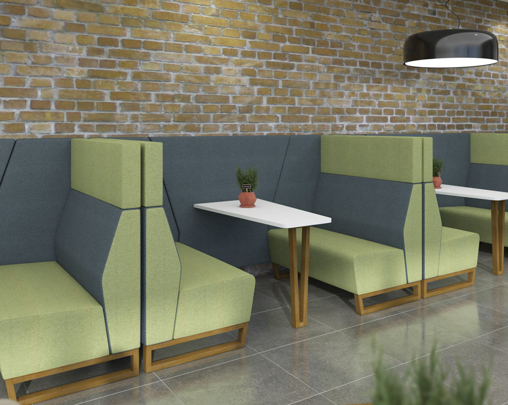 Open meeting booths in a modern cafe area