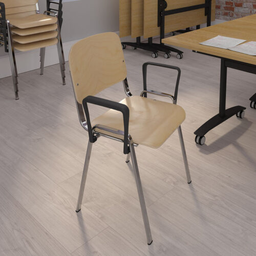 Stacking meeting chair with wooden seat and back