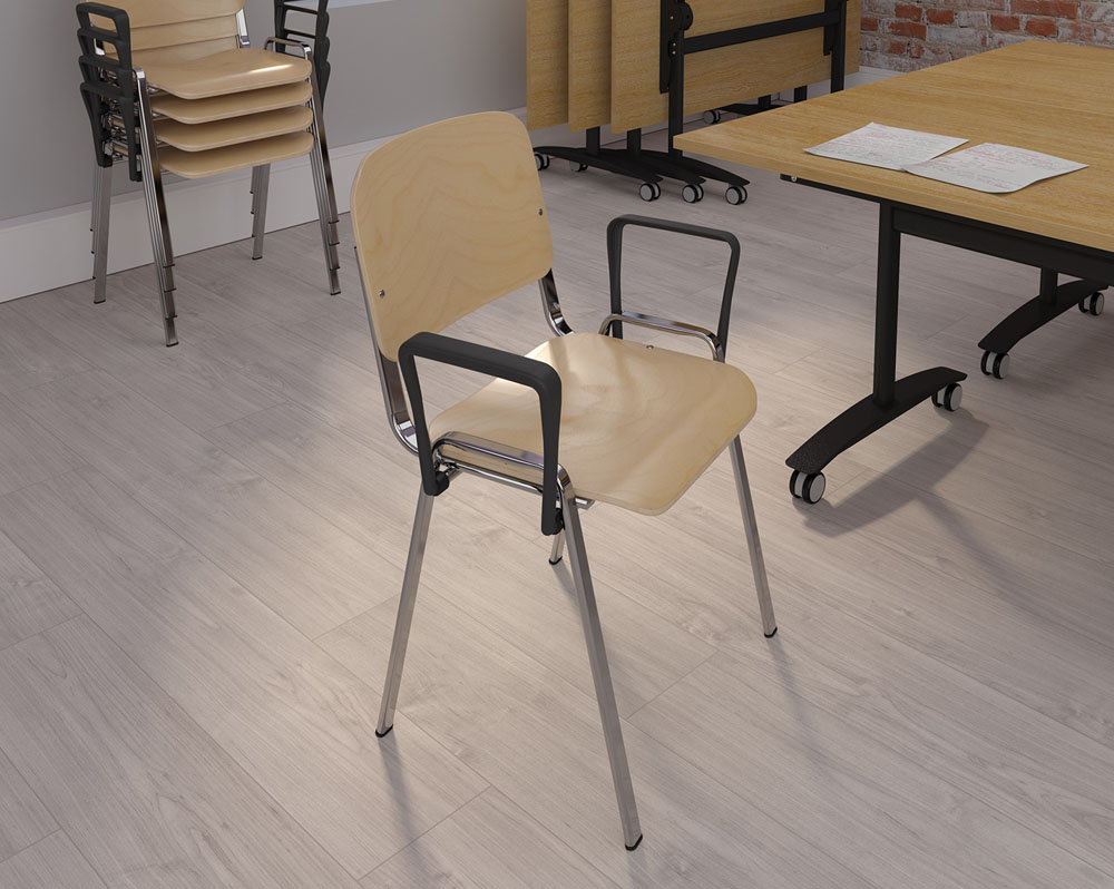 Stacking meeting chair with wooden seat and back